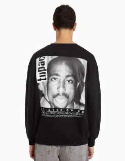 BERSHKA Sweat col rond Tupac Noir Hot