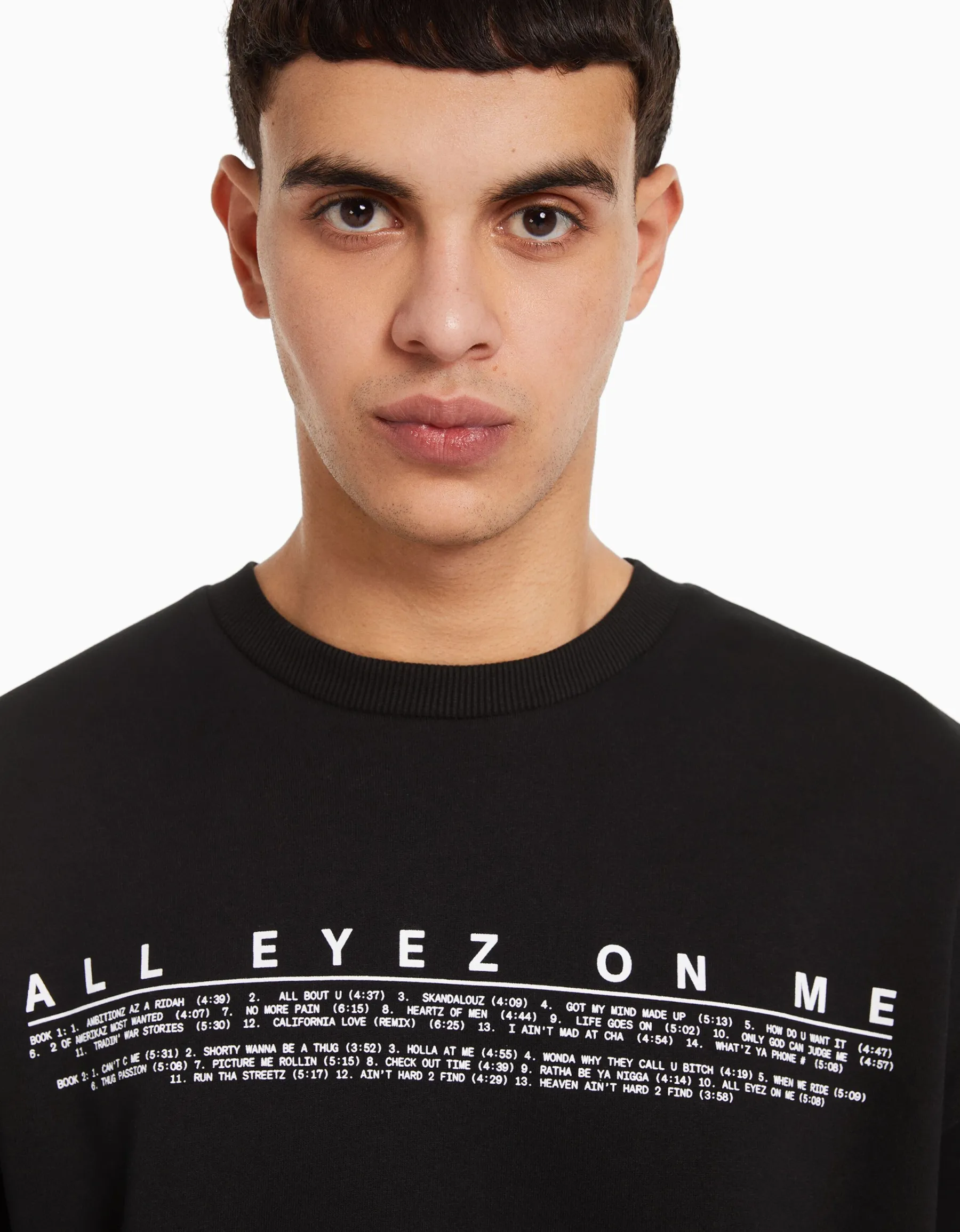 BERSHKA Sweat col rond Tupac Noir Hot