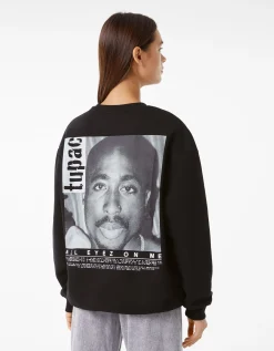 BERSHKA Sweat col rond Tupac Noir Shop