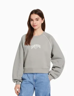 BERSHKA Sweat contraste Bleu Online