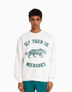 BERSHKA Sweat imprimé Blanc Clearance