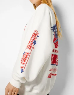 BERSHKA Sweat imprimé Blanc cassé Flash Sale