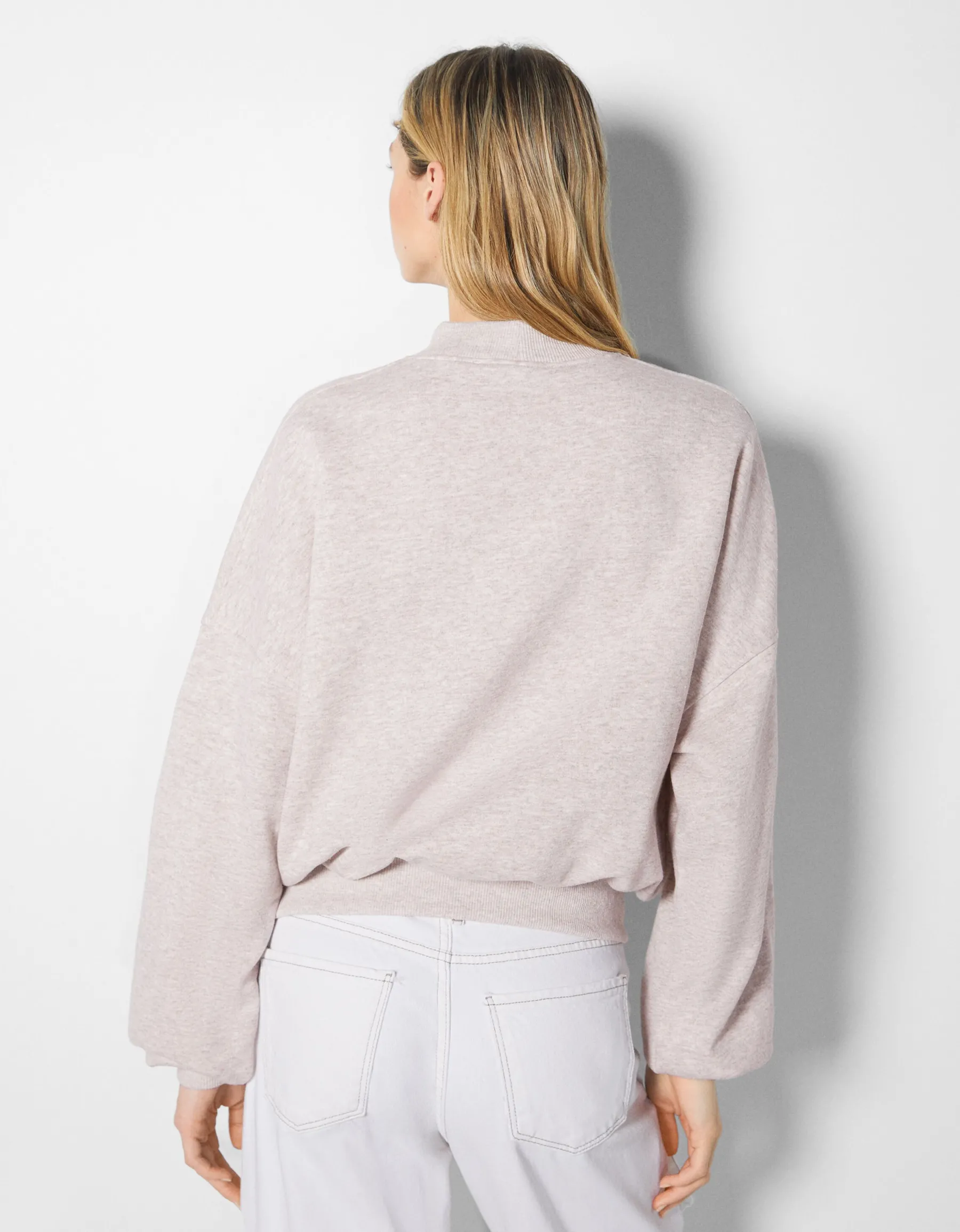BERSHKA Sweat imprimé broderie Sable Cheap