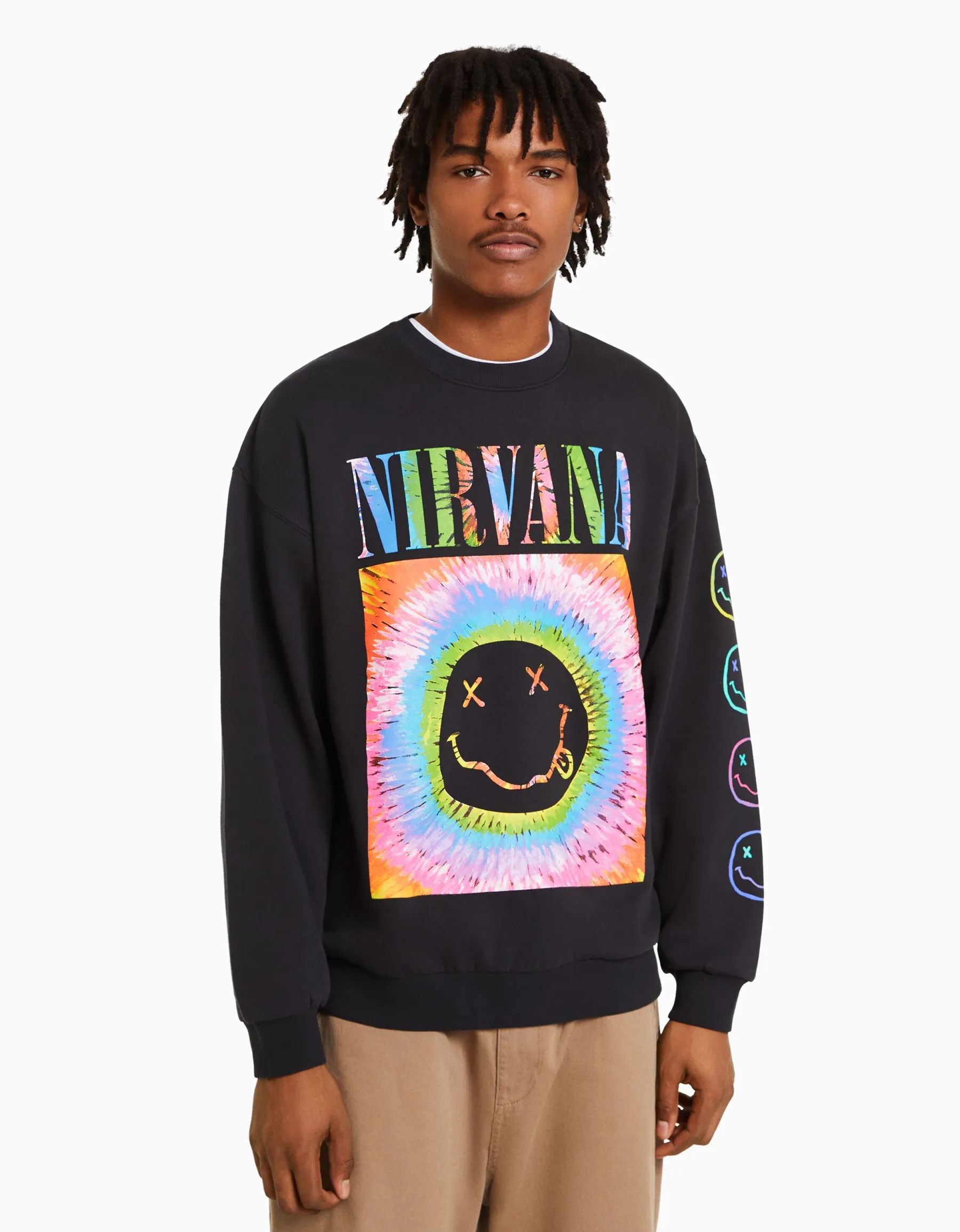 BERSHKA Sweat imprimé Nirvana Gris Clearance