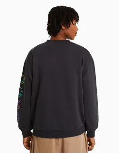BERSHKA Sweat imprimé Nirvana Gris Clearance