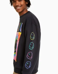 BERSHKA Sweat imprimé Nirvana Gris Clearance