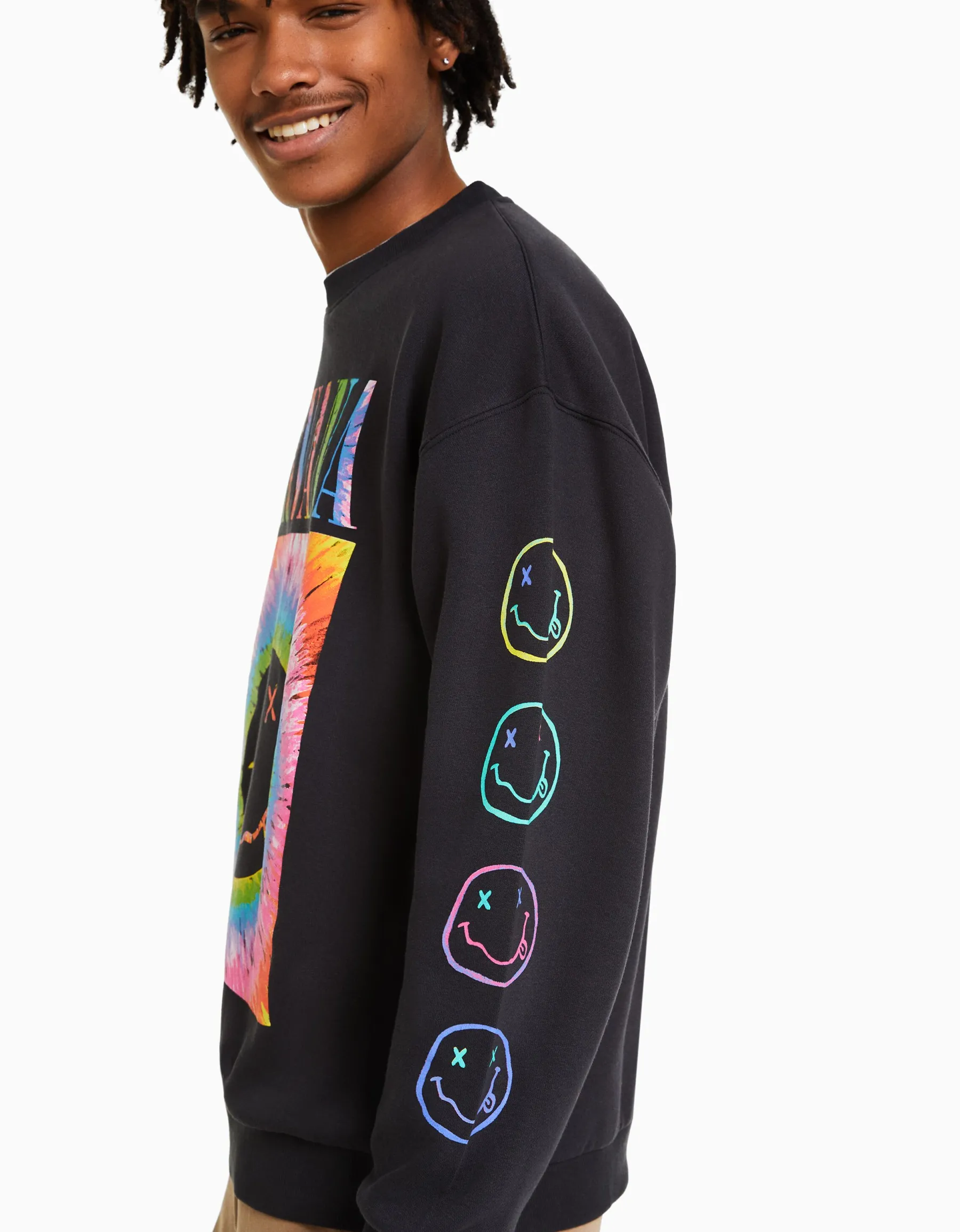 BERSHKA Sweat imprimé Nirvana Gris Clearance