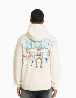 BERSHKA Sweat imprimé Rick et Morty Écru Outlet