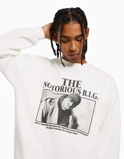 BERSHKA Sweat imprimé The Notorious B.I.G. Blanc Store
