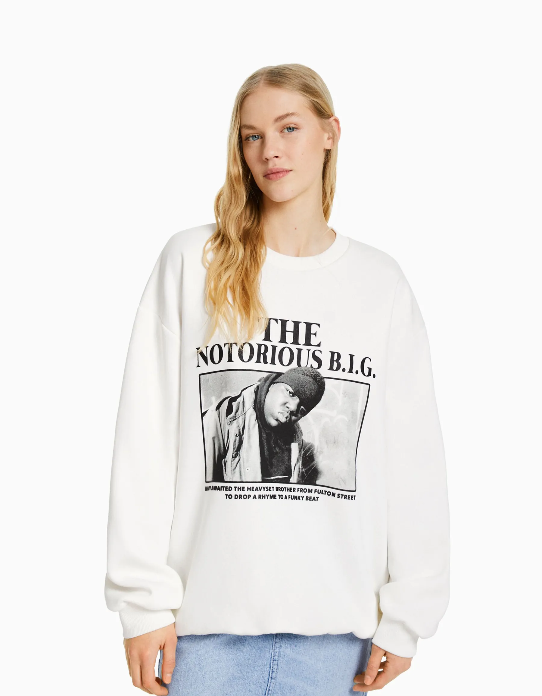 BERSHKA Sweat imprimé The Notorious B.I.G. Blanc Online