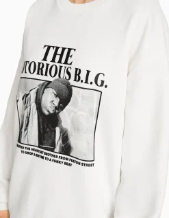 BERSHKA Sweat imprimé The Notorious B.I.G. Blanc Online
