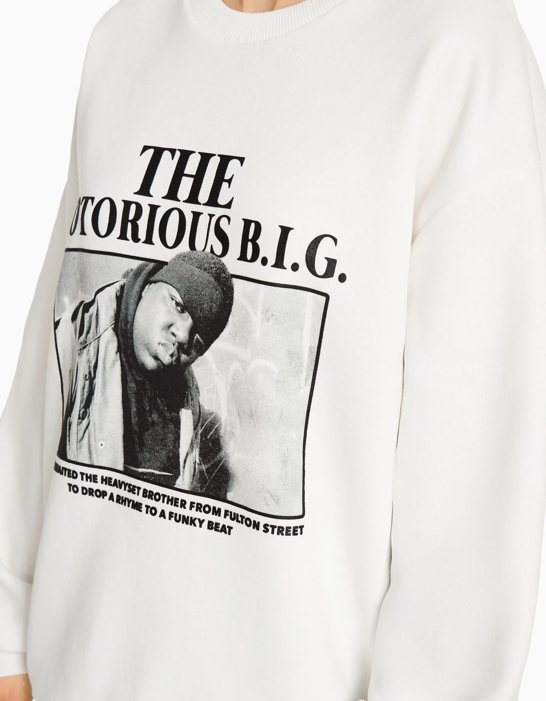 BERSHKA Sweat imprimé The Notorious B.I.G. Blanc Online