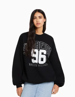 BERSHKA Sweat manches longues imprimé Vert Sale