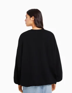 BERSHKA Sweat manches longues imprimé Vert Sale