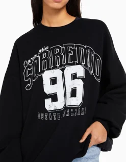 BERSHKA Sweat manches longues imprimé Vert Sale