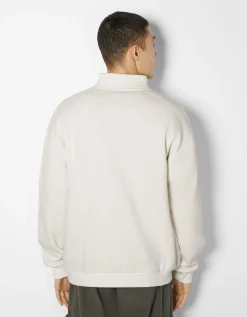 BERSHKA Sweat oversize col montant Blanc cassé Flash Sale