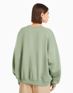 BERSHKA Sweat oversize col rond Noir New