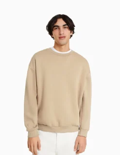 BERSHKA Sweat oversize col rond Camel Best Sale