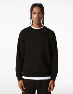 BERSHKA Sweat oversize col rond Noir Discount