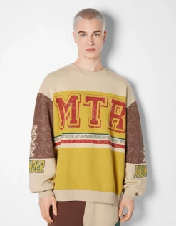 BERSHKA Sweat oversize racing Marron Cheap