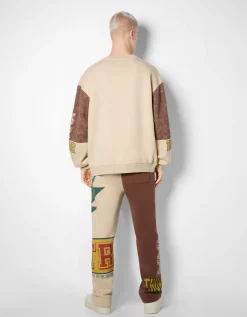 BERSHKA Sweat oversize racing Marron Cheap