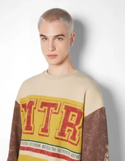 BERSHKA Sweat oversize racing Marron Cheap