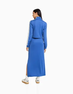 BERSHKA Sweat sport zippé bande latérale Bleu Flash Sale