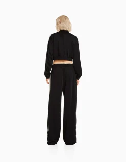 BERSHKA Sweat zippé bande latérale Noir New