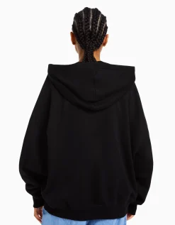 BERSHKA Sweat zippé capuche oversize Noir Flash Sale