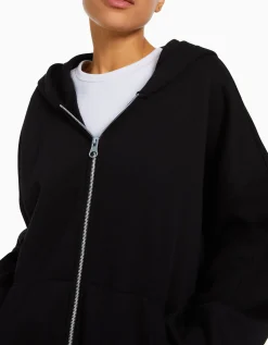 BERSHKA Sweat zippé capuche oversize Noir Flash Sale
