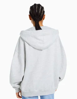 BERSHKA Sweat zippé capuche oversize Gris Clearance