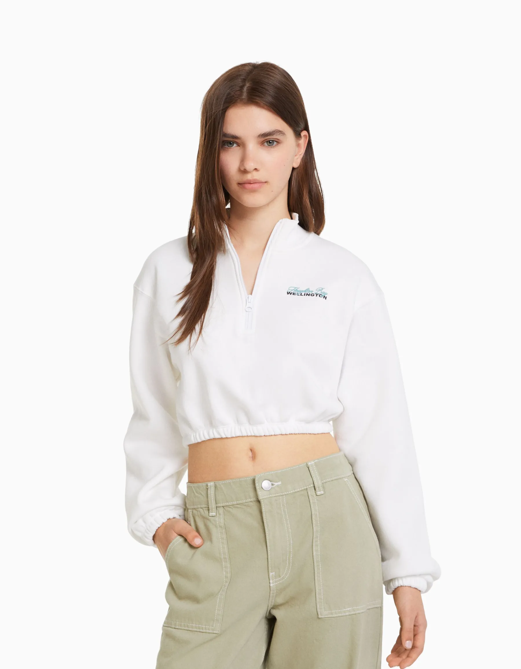 BERSHKA Sweat zippé print Noir Sale