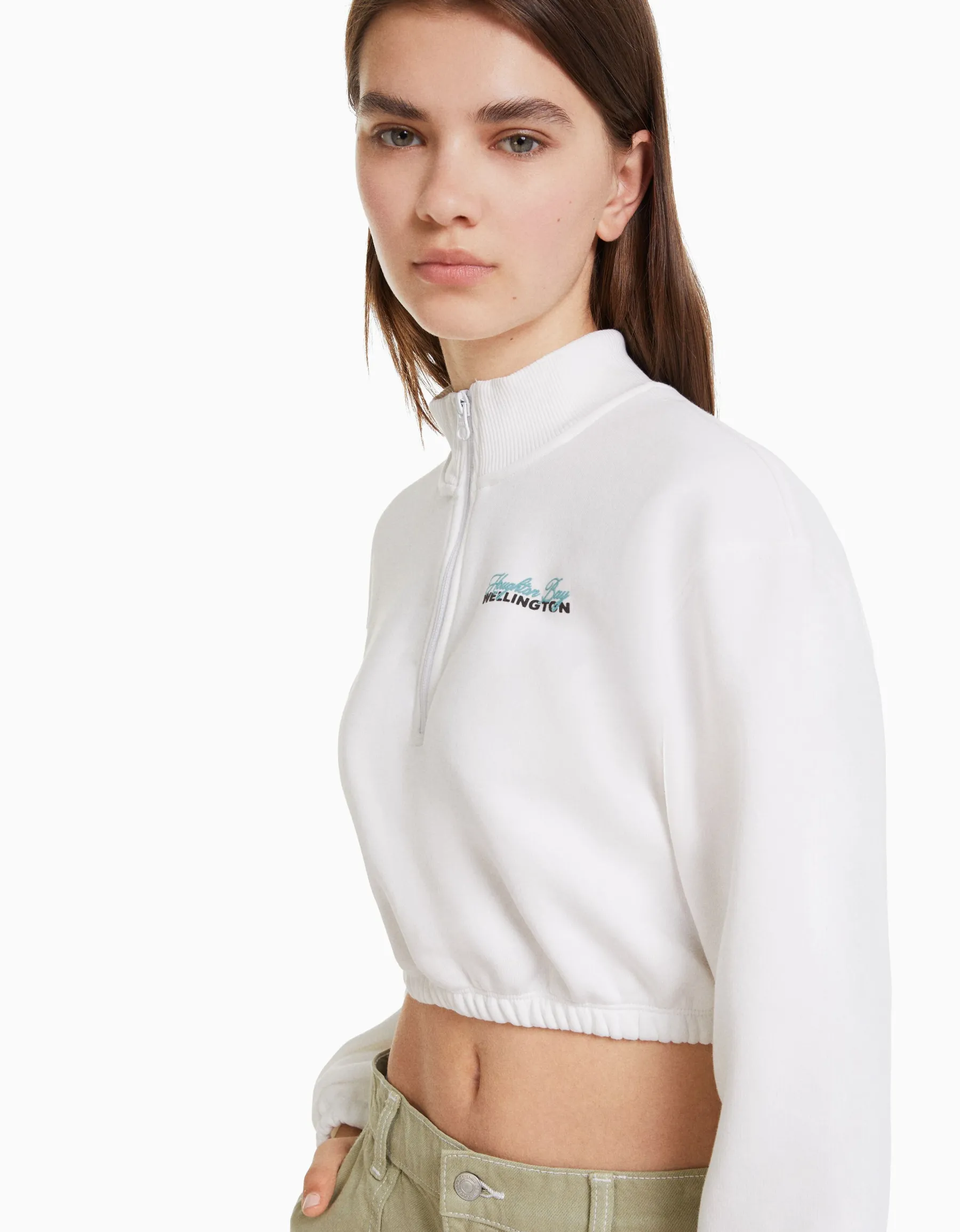 BERSHKA Sweat zippé print Noir Sale
