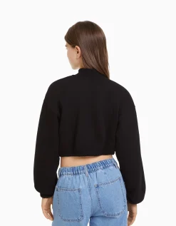 BERSHKA Sweat zippé print Noir Best