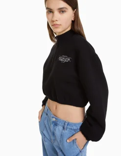 BERSHKA Sweat zippé print Noir Best