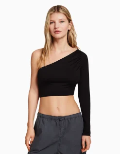 BERSHKA Top asymétrique manche longue Noir Store
