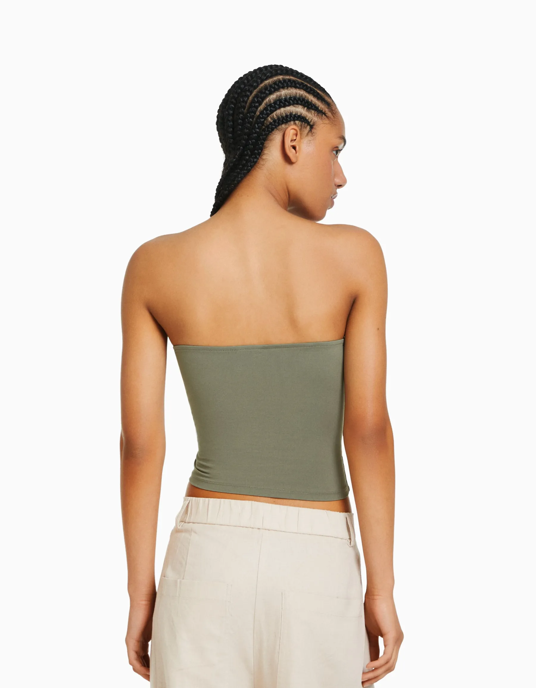 BERSHKA Top bandeau Blanc cassé Discount