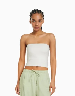 BERSHKA Top bandeau Blanc cassé Cheap