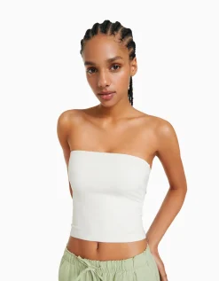 BERSHKA Top bandeau Blanc cassé Cheap