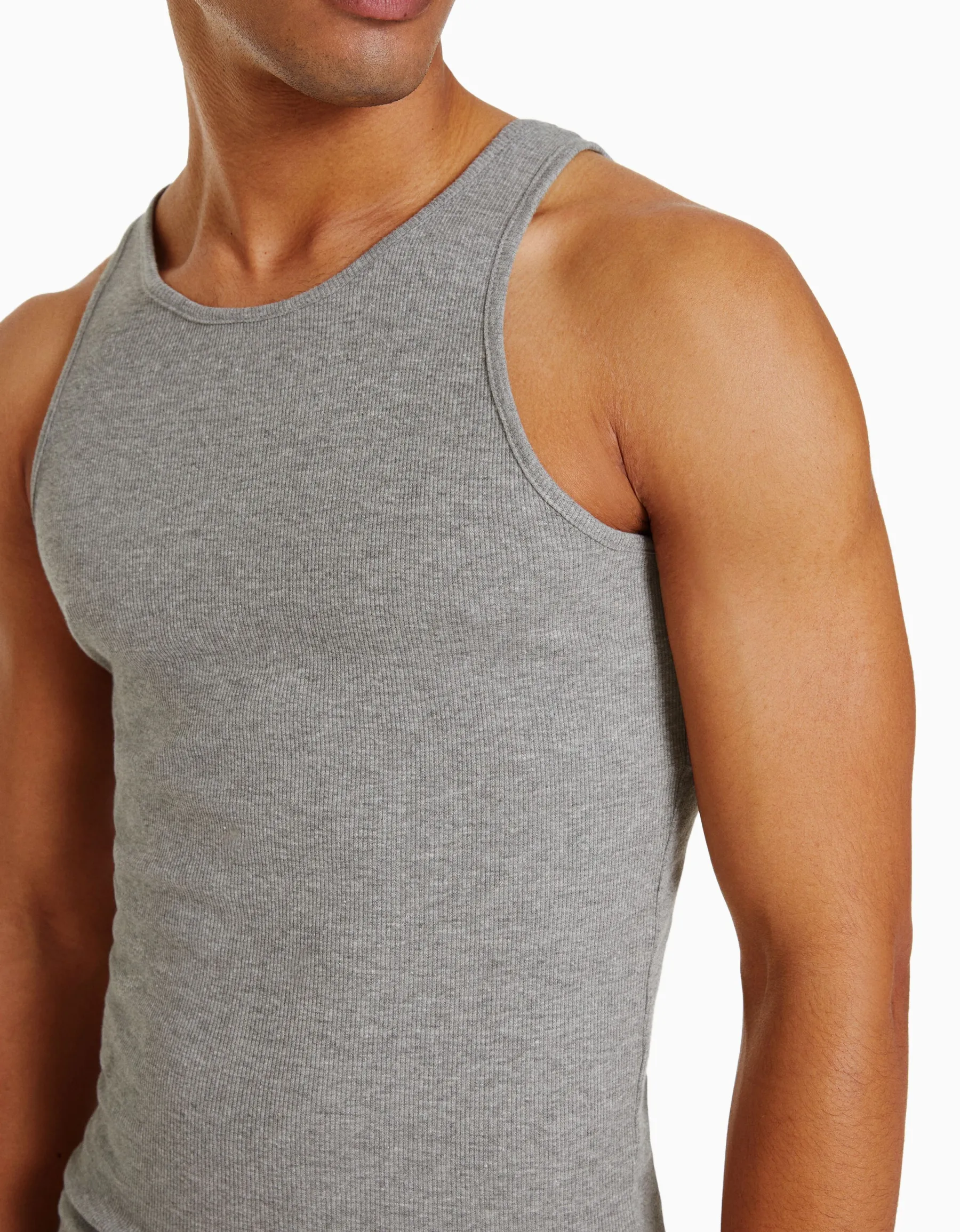 BERSHKA Top bretelles bord-côte Gris Discount