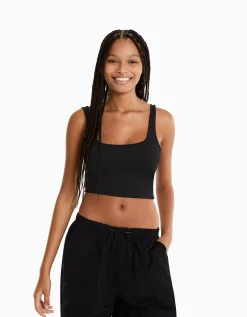 BERSHKA Top bretelles larges Blanc Cheap