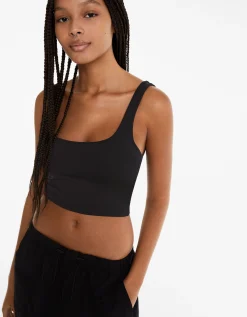 BERSHKA Top bretelles larges Blanc Cheap