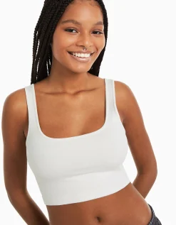 BERSHKA Top bretelles larges Blanc Outlet