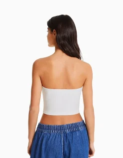BERSHKA Top corset bandeau Blanc Best
