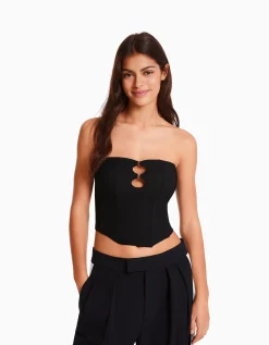 BERSHKA Top corset bandeau Blanc Cheap