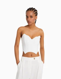 BERSHKA Top corset bandeau Noir Outlet