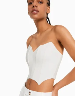 BERSHKA Top corset bandeau Noir Outlet