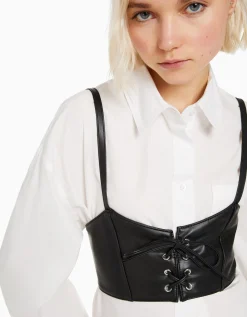BERSHKA Top corset lacé Noir Sale