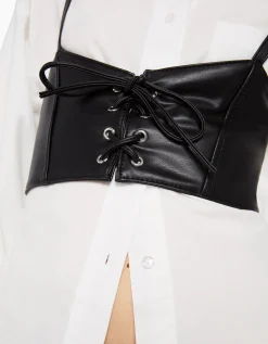 BERSHKA Top corset lacé Noir Sale