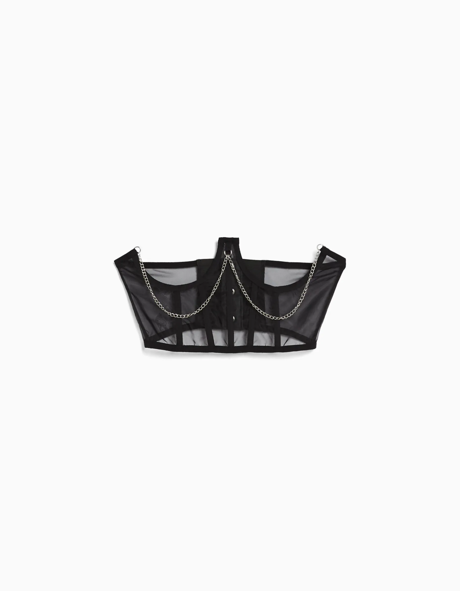 BERSHKA Top corset organza chaîne Noir New